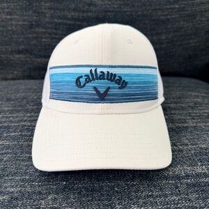 Callaway Stripe Hat White/Blue Adjustable Snapback OSFA Golf Cap ~ EUC
